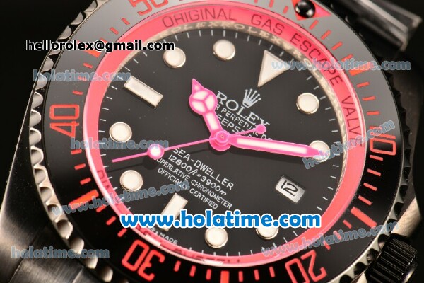 Rolex Sea-Dweller Deepsea Asia 2813 Automatic PVD Case/Strap with Black Dial and Hot Pink Diver Index - Click Image to Close